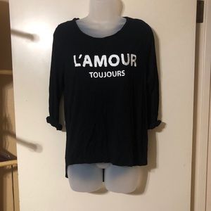 Womens black quarter sleeve L’amour blouse